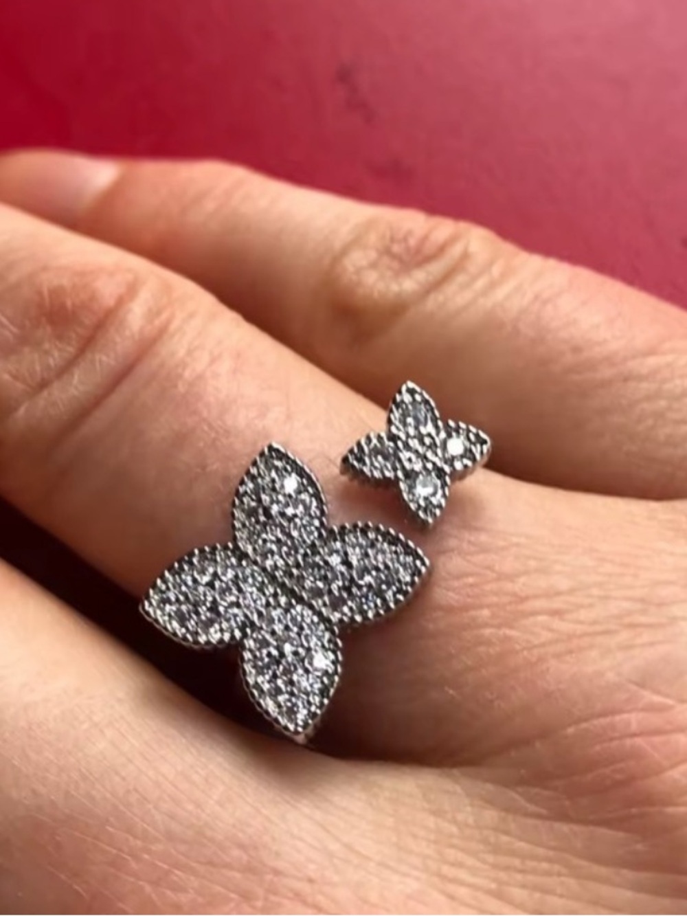 Anthropologie Silver Pavé Butterfly Duo Ring